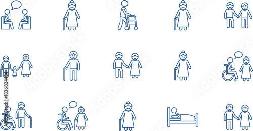 Outline icons representing Family Security and Protection, featuring two adult figures sheltering a child with curving arms and a second icon of a nuclear family with three children.