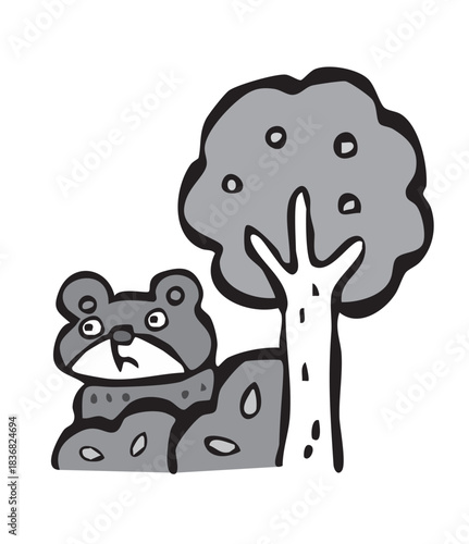 茂みからのぞいているクマ　熊　くま