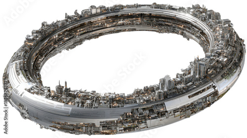 Fototapeta Naklejka Na Ścianę i Meble -  Futuristic ring space station city with advanced architecture and infrastructure, science fiction metropolis, transparent background