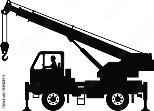 Mobile Crane Truck Silhouette with Operator and Boom Arm