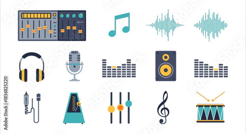 Collection of Music Production and Audio Equipment Icons.
