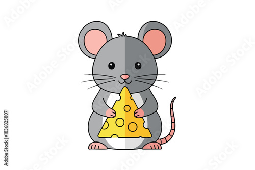 Cartoon mouse holding a piece of cheese