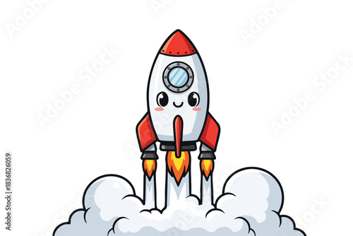 Cartoon Rocket Launching into Space