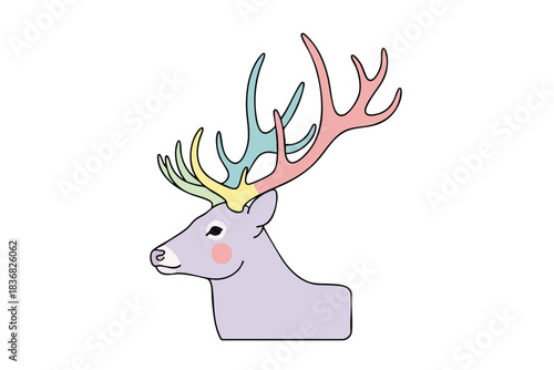 Colorful Deer Head Illustration with Rainbow Antlers