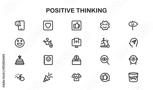 Positive Thinking modern Line Icon Set. Unique minimal Positive Thinking Symbols for Mindset and Inspiration