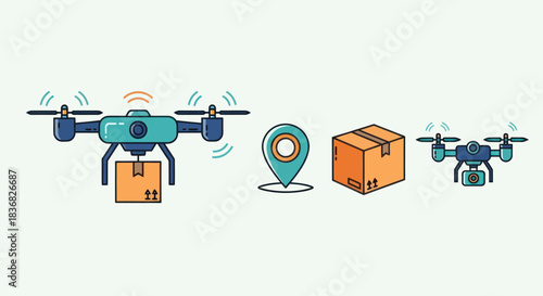 Delivery Drone with Package and Location Pin Modern Shipping Concept.