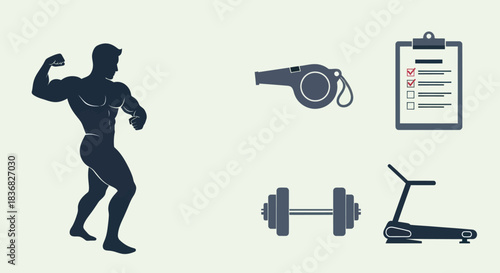 Muscular Bodybuilder Silhouette Flexing Arm Showing Physique and Strength.