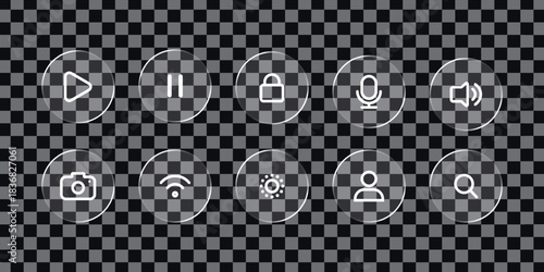 Transparent UI Control Icons Set – Clean Interface Button Symbols