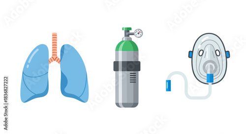 Human Lungs Oxygen Tank and Mask Illustration for Respiratory Health.