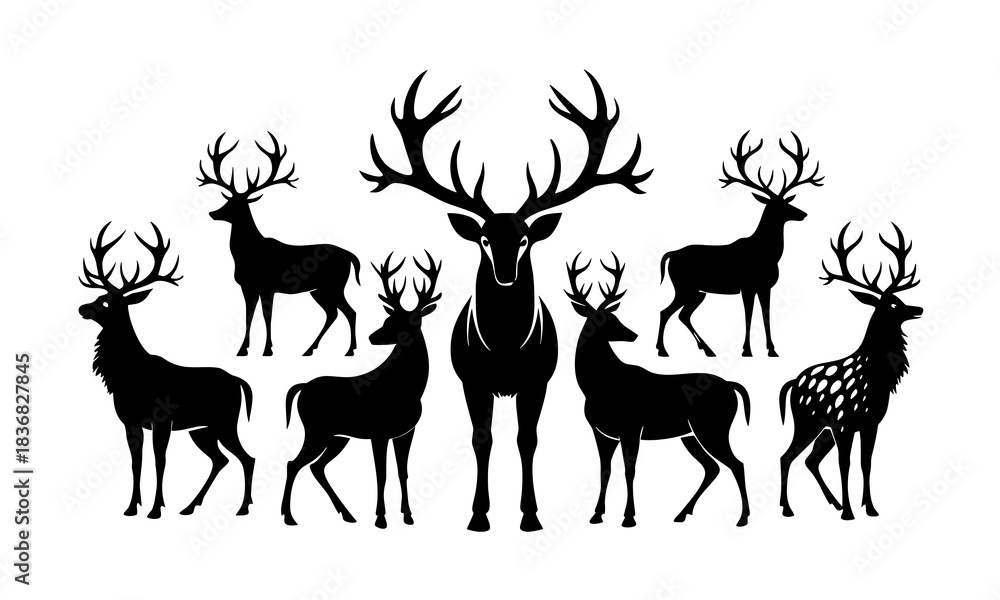 Fototapeta premium set of deer silhouettes