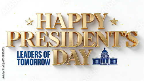 The golden font paired with congressional architectural elements reflects the holiday scene of President's Day commemorating American leaders, conducting patriotic education, and reviewing history.
