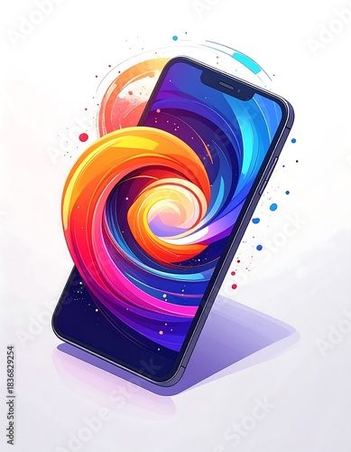 Digital art featuring a smartphone with an abstract colorful design