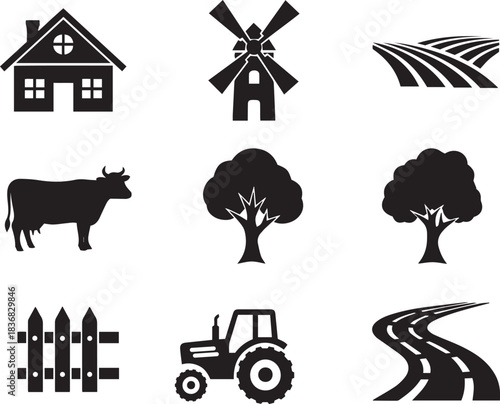 Rural Farm and Countryside Icons house home