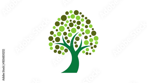 Stylized Green Tree Vector Logo with Circular Foliage