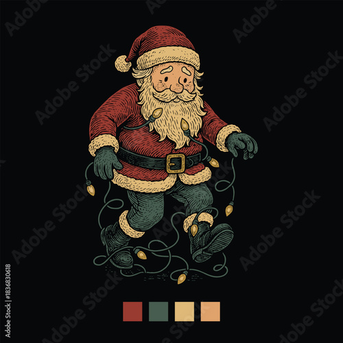 Clumsy Santa Retro Engraving Style Holiday Graphic