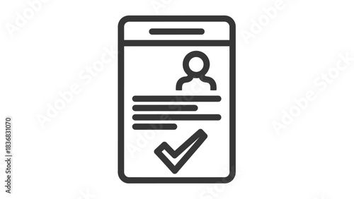 Mobile Identity Verification Vector Icon. Smartphone Screen Showing User Profile and Confirmation Check Mark for Approved Status or Successful Login