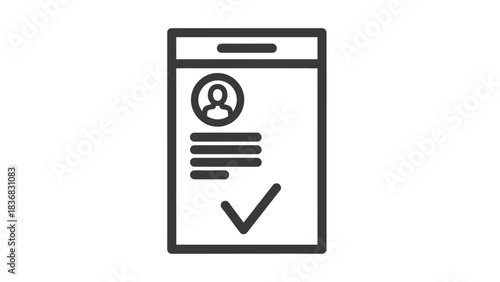 Verified Document Icon. Approved Profile Form with Check Mark Line Illustration for Registration or Confirmation