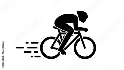 Fast Cyclist Icon Vector Illustration - Silhouette of Speeding Bike Rider