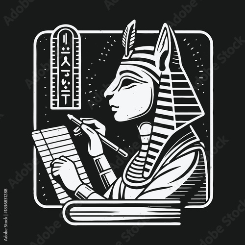 Ancient Egyptian God Anubis Writing Hieroglyphs as a Scribe.