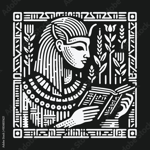 Stylized Egyptian Art of a Woman Reading a Book.