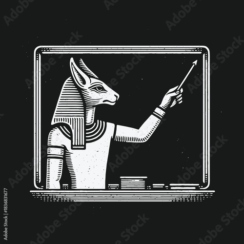 Ancient Egyptian God Anubis as a Teacher Pointing at a Blackboard.