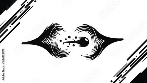 Abstract depiction of a single sperm cell approaching an egg in a stylized, energetic design.