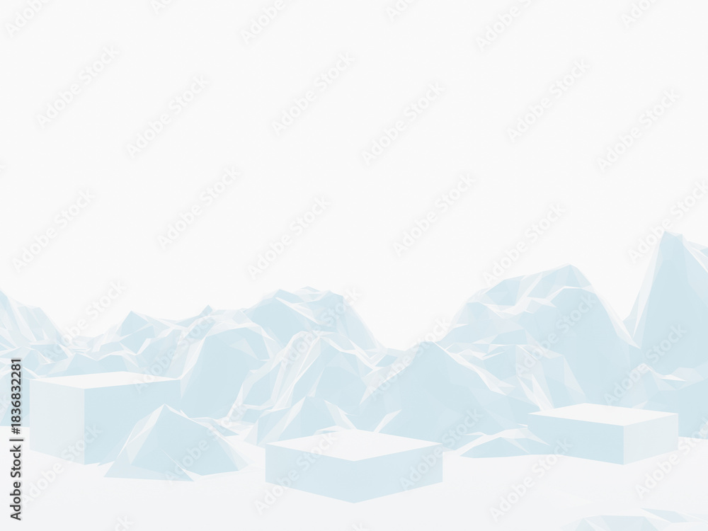 Fototapeta premium Light blue low polygon ice mountain. Winter podium