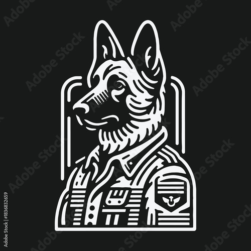 German Shepherd K9 Officer in Tactical Vest Graphic Illustration.