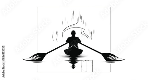 Determined rower navigates challenging waters with powerful strokes.