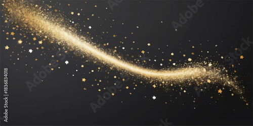 Abstract blue background of glowing stars in the dark night sky with a Christmas tree of light, resembling a bright nebula in the vast cosmos