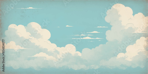 Beautiful blue sky with white clouds, light, and the sun shining high in the clear, summer air