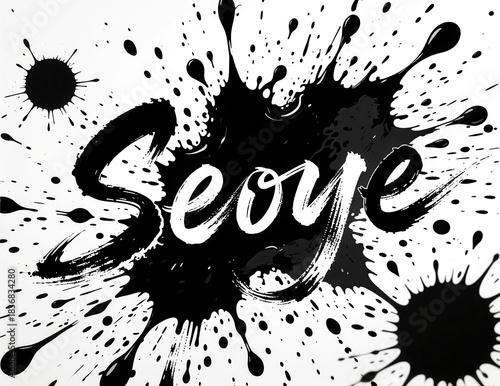Black Splash Ink Art with Creative Brush Stroke Typography