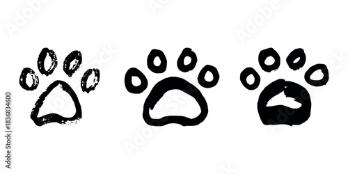 Set of hand drawn cute cat's paw Cat, dog, animal footprint in doodle style Single element for print, web, design, decor, greeting cards, children's prints