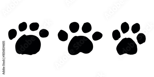 Set of hand drawn cute cat's paw Cat, dog, animal footprint in doodle style Single element for print, web, design, decor, greeting cards, children's prints