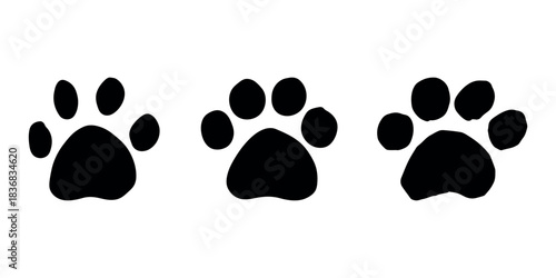 Set of hand drawn cute cat's paw Cat, dog, animal footprint in doodle style Single element for print, web, design, decor, greeting cards, children's prints