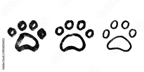 Set of hand drawn cute cat's paw Cat, dog, animal footprint in doodle style Single element for print, web, design, decor, greeting cards, children's prints
