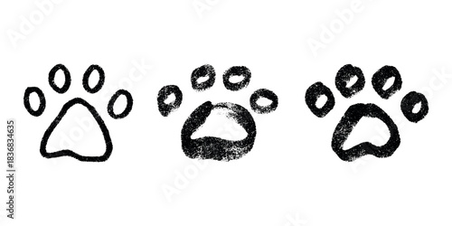 Set of hand drawn cute cat's paw Cat, dog, animal footprint in doodle style Single element for print, web, design, decor, greeting cards, children's prints