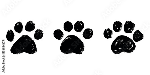 Set of hand drawn cute cat's paw Cat, dog, animal footprint in doodle style Single element for print, web, design, decor, greeting cards, children's prints