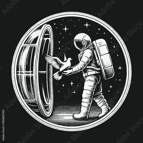 Astronaut Releasing a Dove of Peace into the Cosmos.