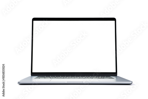 Laptop with blank empty white screen isolated on white background