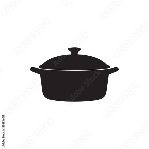 Simple silhouette of a black cooking pot with lid and handles