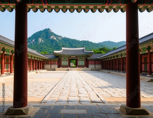 Serene Traditional Architecture with Mountain View in Background