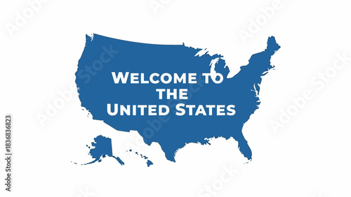 United States Map with Welcome Message in Bold White Text.