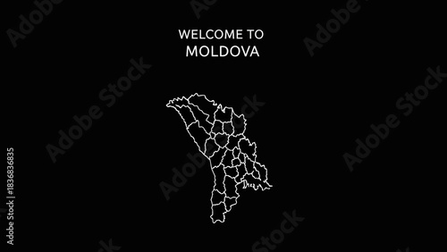 Welcome to Moldova - Outlined Map on Black Background.