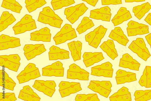 Yellow Cheese Seamless Pattern Vector Illustration, Dairy Food Background with Holes