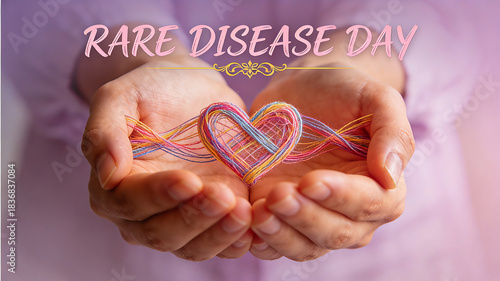 Holding colorful threads in both hands and weaving hearts, interpreting Rare Disease Day as a warm image to convey care and provide emotional support for the patient community.
