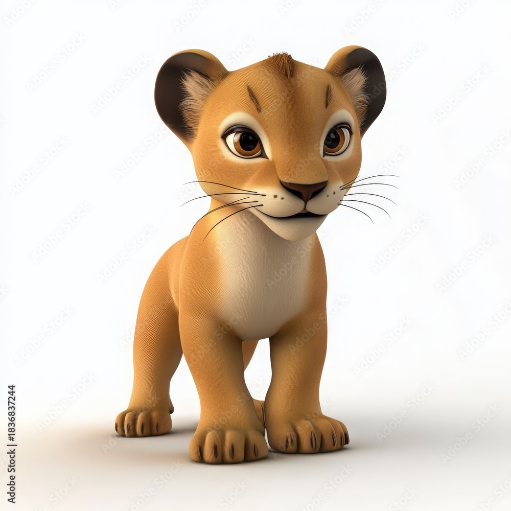 Naklejka premium Adorable lion cub illustration perfect for children's books, educational materials, and vibrant animal-themed designs, creating engaging, playful content