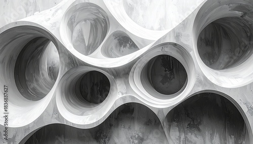 Abstract organic architectural interior design with swirling shapes and smooth curves