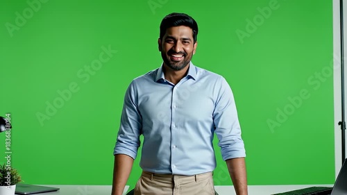 Presenter on green screen setup delivering a dynamic indoor video shoot.