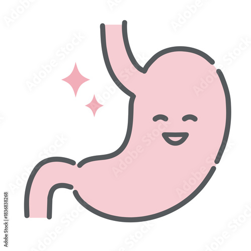 健康で元気な胃のキャラクターイラスト（正常・消化機能）